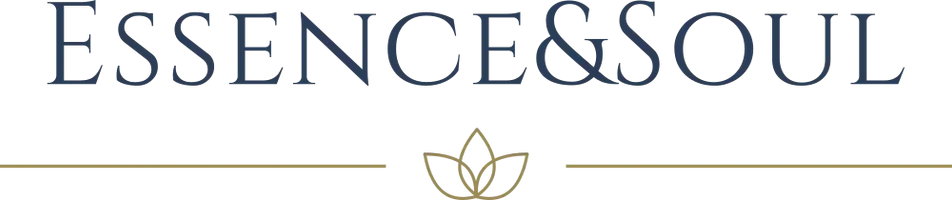 Logo of Essence & Soul coloured in dark blue and dark gold